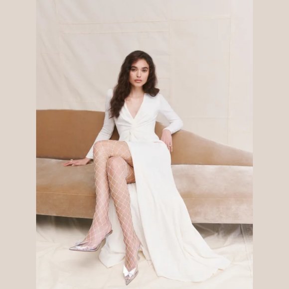 Reformation Gatsby Maxi Dress Ivory Deep V-Neck Twist Front Detail High Slit - Picture 2 of 10